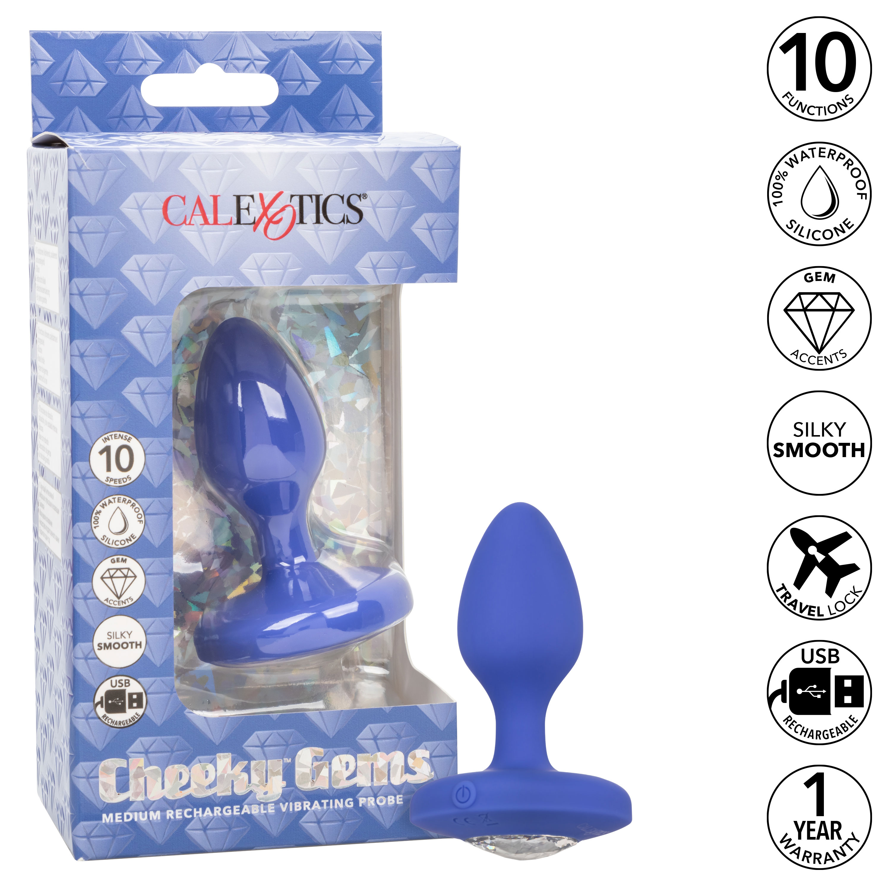 Cheeky Gems - Medium Rechargeable Vibrating Probe - Blue