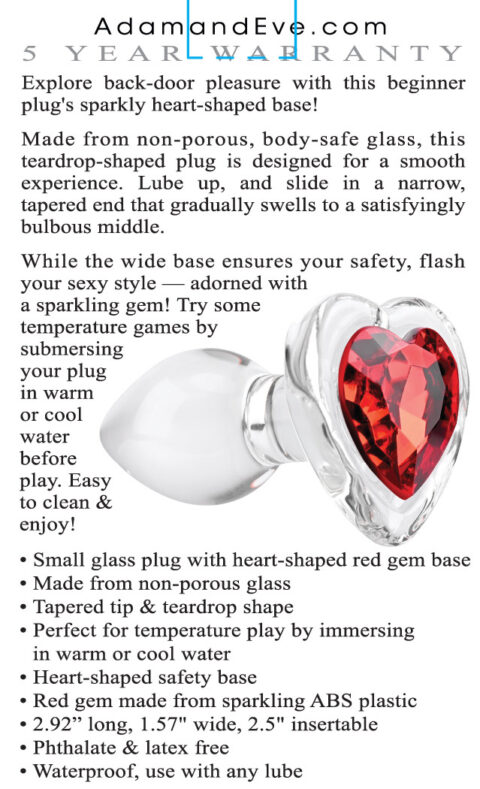 Red Heart Gem Glass Plug - Small