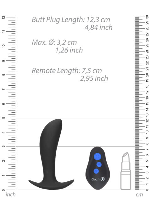 E-Stimulation and Vibration Butt Plug With Wireless Remote Control - Black